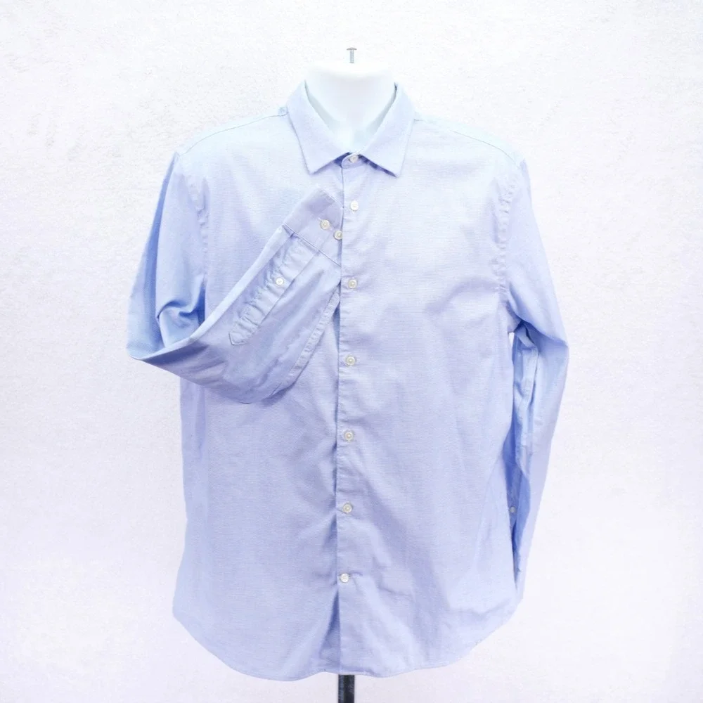 Banana Republic -Large- Blue Standard Fit Button Up Dress Shirt Birds Eye Cotton